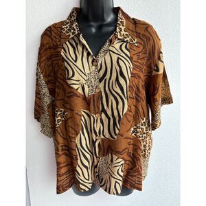 Phool Vintage Style Animal Print Button Down Shirt Size L Top Blouse Sexy 80s